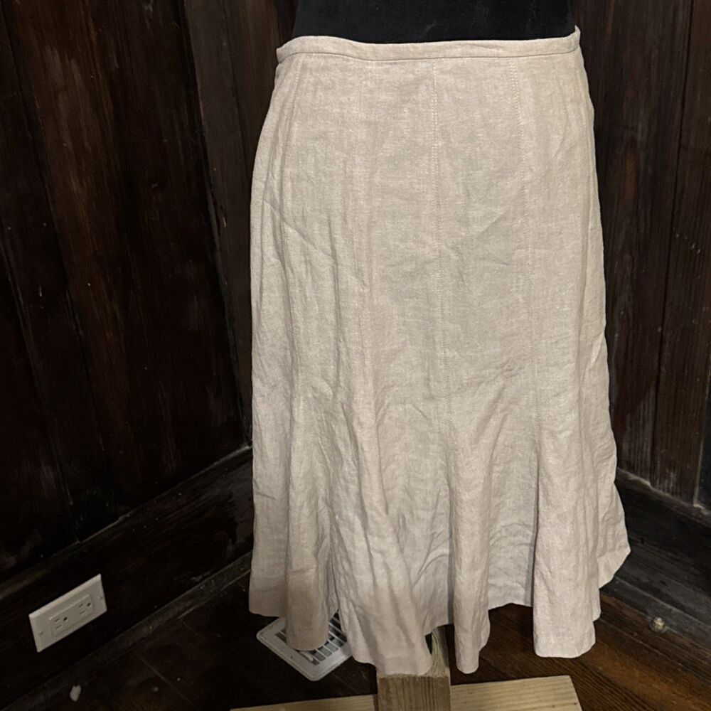 Vintage 90s Dalia Linen Blend Midi Skirt Womens 6 Tan Flare Coastal Grandma